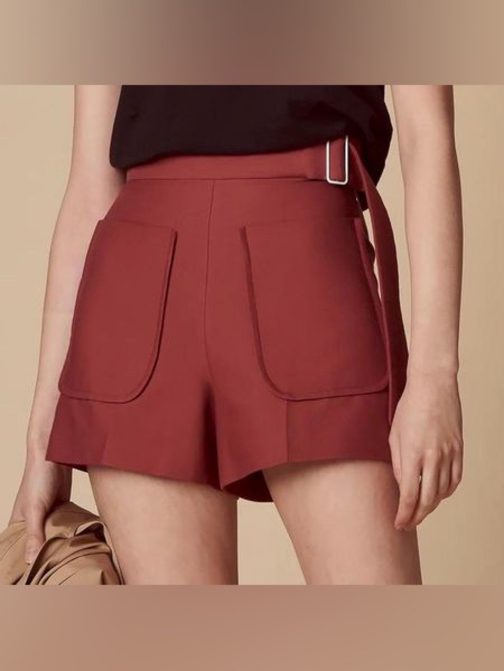 Sandro Emos Patch Pocket Shorts French 36/4 Sailor Orange Belted Side Classic